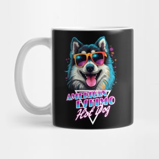 Retro Wave Black American Eskimo Hot Dog Shirt Mug